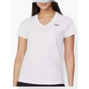 FILA V-Neck Tee Women XL White Short Sleeve NWT